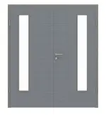 Frontansicht von Doppelflügeltür LA 24 bandseitig Cotton like Hygge Grau Basic inkl. Zarge - Huga