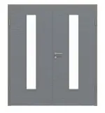 Frontansicht von Doppelflügeltür LA 24 mittig Strukturiert Hygge Grau Basic inkl. Zarge - Huga