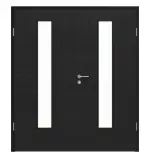 Frontansicht von HÖRMANN Doppelflügeltür Leinen Schwarz Proline Concepto mit Lichtausschnitt LA 24 mit Zarge
