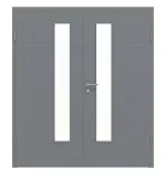 Frontansicht von Doppelflügeltür LA 24 schlossseitig Strukturiert Hygge Grau Basic inkl. Zarge - Huga