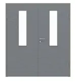 Frontansicht von Doppelflügeltür LA 4 mittig Strukturiert Hygge Grau Basic inkl. Zarge - Huga