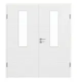 Frontansicht von Doppelflügeltür LA 4 Strukturiert Weiß Basic inkl. Zarge - Huga