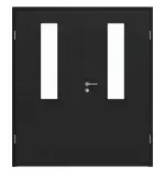 Frontansicht von HÖRMANN Doppelflügeltür Leinen Schwarz Proline Concepto mit Lichtausschnitt LA 4 mittig mit Zarge