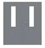 Frontansicht von Doppelflügeltür LA 4 mittig Cotton like Hygge Grau Basic inkl. Zarge - Huga