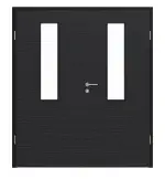 Frontansicht von HÖRMANN Doppelflügeltür Schiefer Schwarz Proline Concepto mit Lichtausschnitt LA 4 mittig mit Zarge