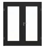 Frontansicht von HÖRMANN Doppelflügeltür Leinen Schwarz Proline Concepto mit Lichtausschnitt LA 8 mit Zarge