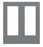 Frontansicht von Doppelflügeltür LA-DIN Strukturiert Hygge Grau Basic inkl. Zarge - Huga