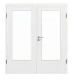 Frontansicht von Doppelflügeltür LA-DIN Strukturiert Weiß Basic inkl. Zarge - Huga