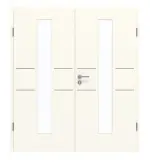 Frontansicht von GARANT Doppelflügeltür Corona 832 Pearl White CePaL mit Lichtausschnitt LA-4 mittig mit Zarge