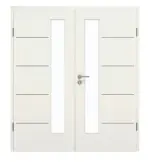Frontansicht von GARANT Doppelflügeltür Corona 834 Weiß Struktur Premium CePaL mit Lichtausschnitt LA-4 schlossseitig mit Zarge