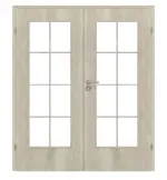 Frontansicht von CLASSEN Doppelflügeltür Glas M2 Kendal Eiche CPL mit Lichtausschnitt (Sprossen) inkl. Zarge