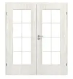 Frontansicht von CLASSEN Doppelflügeltür Glas M2 Norwegische Esche CPL mit Lichtausschnitt (Sprossen) inkl. Zarge