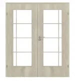 Frontansicht von CLASSEN Doppelflügeltür Glas M3 Kendal Eiche CPL mit Lichtausschnitt (Sprossen) inkl. Zarge