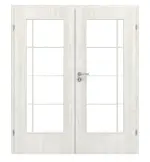 Frontansicht von CLASSEN Doppelflügeltür Glas M3 Norwegische Esche CPL mit Lichtausschnitt (Sprossen) inkl. Zarge