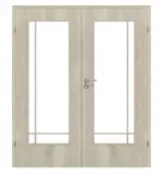 Frontansicht von CLASSEN Doppelflügeltür Glas M4 Kendal Eiche CPL mit Lichtausschnitt (Sprossen) inkl. Zarge