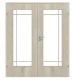 Frontansicht von CLASSEN Doppelflügeltür Glas M5 Kendal Eiche CPL mit Lichtausschnitt (Sprossen) inkl. Zarge