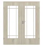 Frontansicht von CLASSEN Doppelflügeltür Glas M6 Kendal Eiche CPL mit Lichtausschnitt (Sprossen) inkl. Zarge