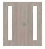 Frontansicht von WESTAG Doppelflügeltür Sala Eiche Ei 443 Portalit CPL mit Lichtausschnitt LA-1B bandseitig inkl. Zarge