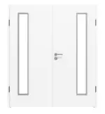 Frontansicht von WESTAG Doppelflügeltür Bianco Kos FX 0032 Fenix NTM mit Lichtausschnitt LA-1B bandseitig inkl. Zarge