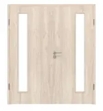 Frontansicht von WESTAG Doppelflügeltür Nussbaum Embla NU 324 Portalit CPL mit Lichtausschnitt LA-1B bandseitig inkl. Zarge