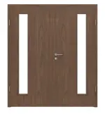 Frontansicht von WESTAG Doppelflügeltür Nussbaum Trentino NU 717 Portalit CPL mit Lichtausschnitt LA-1B bandseitig inkl. Zarge