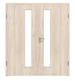 Frontansicht von WESTAG Doppelflügeltür Nussbaum Embla NU 324 Portalit CPL mit Lichtausschnitt LA-1D schlossseitig inkl. Zarge