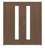 Frontansicht von WESTAG Doppelflügeltür Nussbaum Trentino NU 717 Portalit CPL mit Lichtausschnitt LA-1D schlossseitig inkl. Zarge