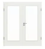 Frontansicht von WESTAG Doppelflügeltür Sira Weiß ähnl. RAL 9003 Westalack Soft mit Lichtausschnitt LA-1000 inkl. Zarge