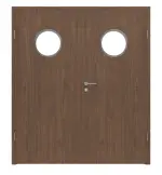 Frontansicht von WESTAG Doppelflügeltür Nussbaum Trentino NU 717 Portalit CPL mit Lichtausschnitt Bullauge LA-KR 350 inkl. Zarge