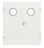 Frontansicht von WESTAG Doppelflügeltür Sira Weiß ähnl. RAL 9003 Westalack Soft mit Lichtausschnitt Bullauge LA-KR 350 inkl. Zarge