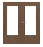 Frontansicht von WESTAG Doppelflügeltür Nussbaum Trentino NU 717 Portalit CPL mit Lichtausschnitt LA-DIN inkl. Zarge