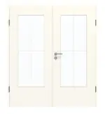 Frontansicht von GARANT Doppelflügeltür inkl. Zarge 0105-60 Pearl White CPL mit Lichtausschnitt LA-DIN Sprosse SP0
