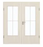 Frontansicht von GARANT Doppelflügeltür inkl. Zarge Authentic Perl CPL mit Lichtausschnitt LA-DIN Sprosse SP0