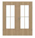 Frontansicht von GARANT Doppelflügeltür inkl. Zarge Authentic Risseiche GCK08 mit Lichtausschnitt LA-DIN Sprosse SP0