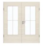 Frontansicht von GARANT Doppelflügeltür inkl. Zarge Quer Authentic Perl GCK08 mit Lichtausschnitt LA-DIN Sprosse SP0