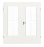 Frontansicht von GARANT Doppelflügeltür inkl. Zarge Weißlack 9016 GHK08 mit Lichtausschnitt LA-DIN Sprosse SP0