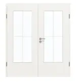 Frontansicht von GARANT Doppelflügeltür inkl. Zarge Weißlack 9016 mit Lichtausschnitt LA-DIN Sprosse SP0