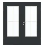 Frontansicht von GARANT Doppelflügeltür inkl. Zarge U12000SD Vulkanschwarz GHK08 mit Lichtausschnitt LA-DIN Sprosse SP0