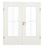Frontansicht von GARANT Doppelflügeltür inkl. Zarge Weiß Struktur Premium CPL mit Lichtausschnitt LA-DIN Sprosse SP0