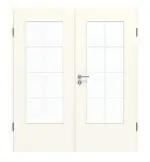 Frontansicht von GARANT Doppelflügeltür inkl. Zarge 0105-60 Pearl White CPL mit Lichtausschnitt LA-DIN Sprosse SP1