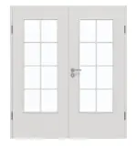 Frontansicht von GARANT Doppelflügeltür inkl. Zarge 0160-60 Silver Grey CPL mit Lichtausschnitt LA-DIN Sprosse SP1