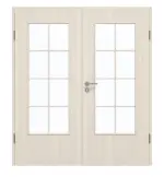 Frontansicht von GARANT Doppelflügeltür inkl. Zarge Authentic Perl GCK08 mit Lichtausschnitt LA-DIN Sprosse SP1