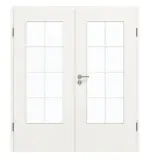 Frontansicht von GARANT Doppelflügeltür inkl. Zarge Quer Authentic Bianco CPL mit Lichtausschnitt LA-DIN Sprosse SP1