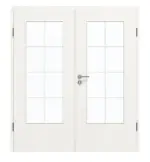 Frontansicht von GARANT Doppelflügeltür inkl. Zarge Quer Authentic Bianco GCK08 mit Lichtausschnitt LA-DIN Sprosse SP1