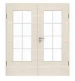 Frontansicht von GARANT Doppelflügeltür inkl. Zarge Quer Authentic Perl GCK08 mit Lichtausschnitt LA-DIN Sprosse SP1