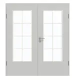 Frontansicht von GARANT Doppelflügeltür inkl. Zarge D92-60 Dove Grey Resopal mit Lichtausschnitt LA-DIN Sprosse SP1