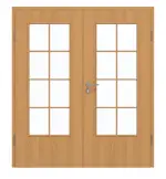 Frontansicht von GARANT Doppelflügeltür inkl. Zarge Eiche Premium CPL mit Lichtausschnitt LA-DIN Sprosse SP1