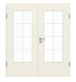 Frontansicht von GARANT Doppelflügeltür inkl. Zarge Weißlack 9010 mit Lichtausschnitt LA-DIN Sprosse SP1