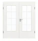 Frontansicht von GARANT Doppelflügeltür inkl. Zarge Weißlack 9016 CPL mit Lichtausschnitt LA-DIN Sprosse SP1