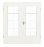 Frontansicht von GARANT Doppelflügeltür inkl. Zarge Weißlack 9016 GHK08 mit Lichtausschnitt LA-DIN Sprosse SP1